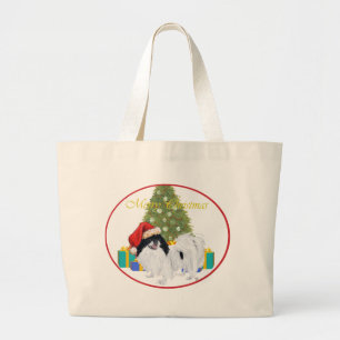 Japanese Chin Merry Christmas Large Tote Bag