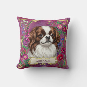 Japanese Chin Personalized Pink Floral Cushion