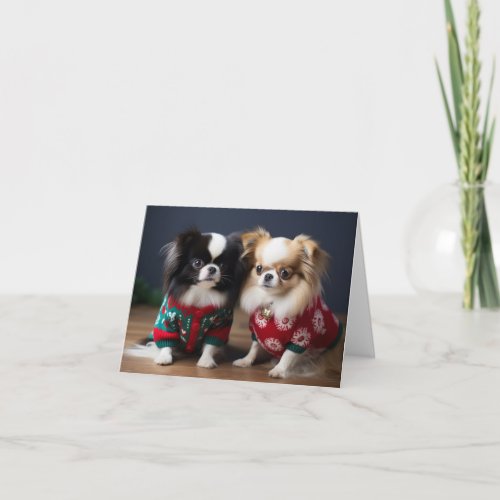 Japanese Chin Puppies Christmas Card