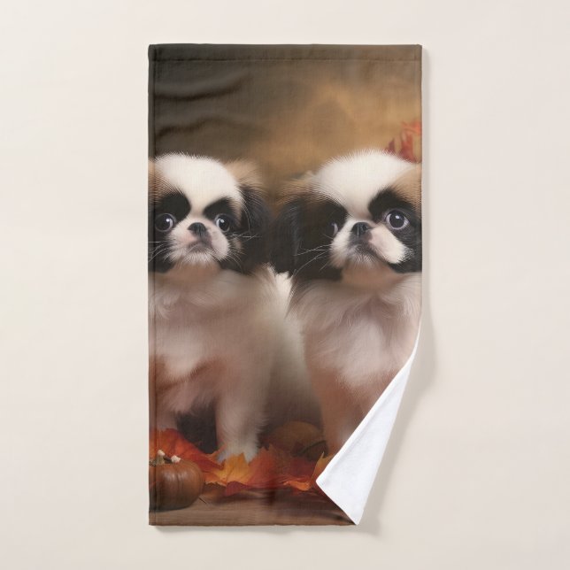 Japanese Chin Puppy Autumn Delight Pumpkin  Bath Towel Set (Hand Towel)