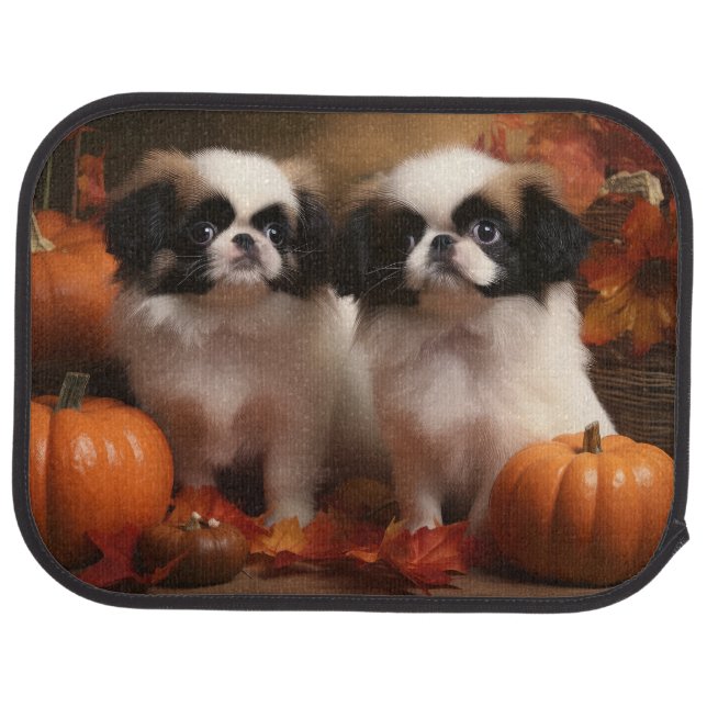 Japanese Chin Puppy Autumn Delight Pumpkin  Car Floor Mat (Rear)