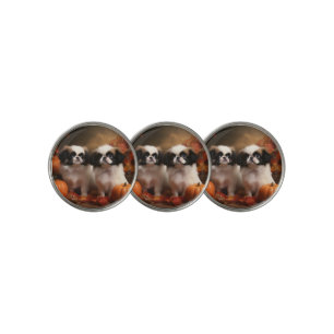 Japanese Chin Puppy Autumn Delight Pumpkin Golf Ball Marker