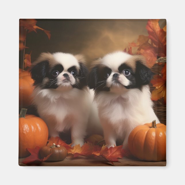 Japanese Chin Puppy Autumn Delight Pumpkin  Magnet (Front)