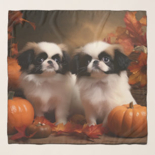 Japanese Chin Puppy Autumn Delight Pumpkin Scarf