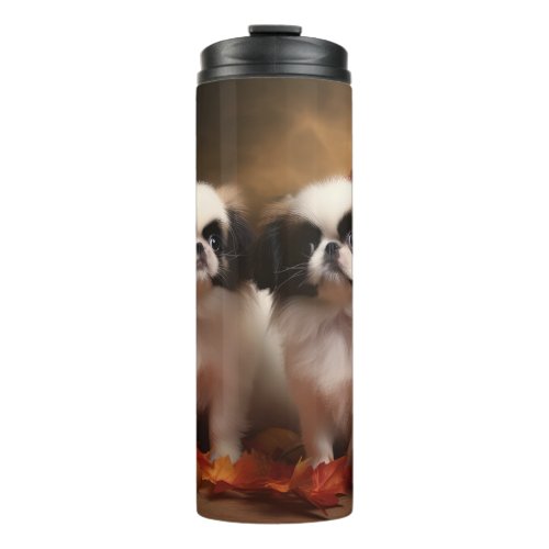 Japanese Chin Puppy Autumn Delight Pumpkin  Thermal Tumbler