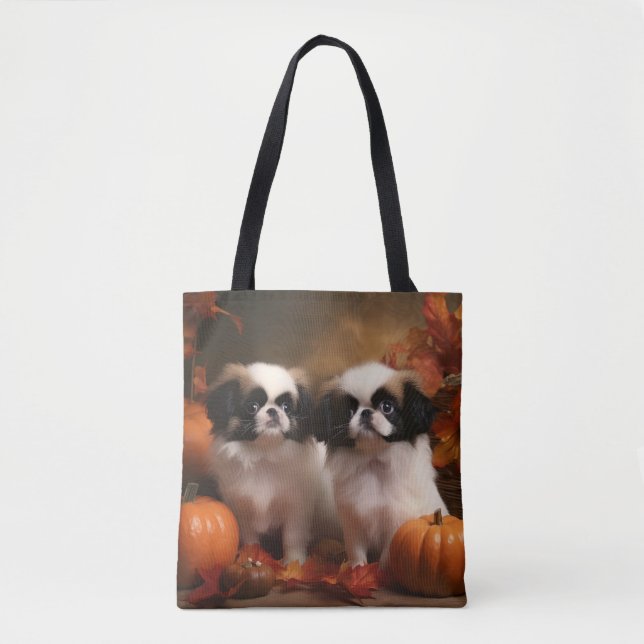 Japanese Chin Puppy Autumn Delight Pumpkin  Tote Bag (Front)