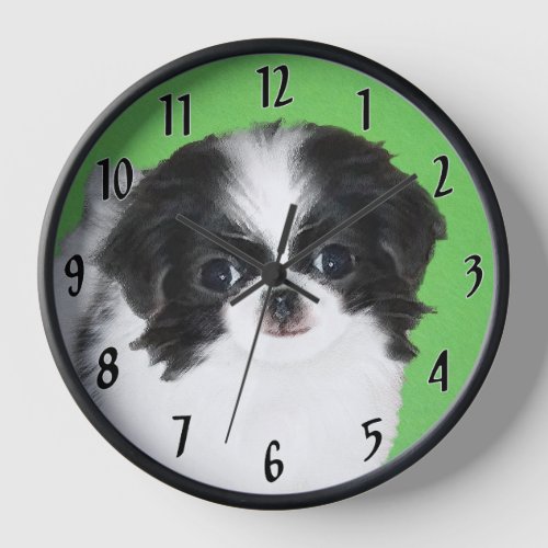 Japanese Chin Puppy Painting _ Dog Art Clock