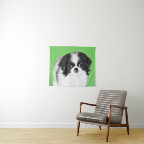 Japanese Chin Puppy Painting _ Dog Art Tapestry