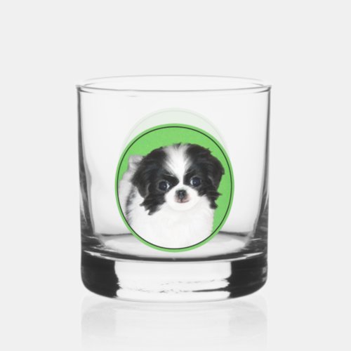 Japanese Chin Puppy Painting _ Dog Art Whiskey Glass