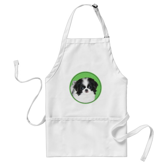 Japanese Chin Puppy Painting - Original Dog Art Adult Apron (Front)