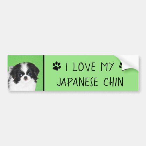 Japanese Chin Puppy Painting _ Original Dog Art Bumper Sticker