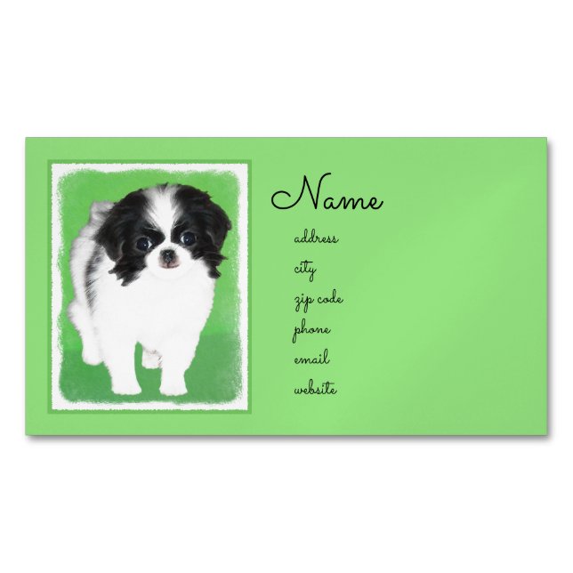 Japanese Chin Puppy Painting - Original Dog Art Business Card Magnet (Front)