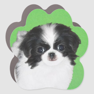 Japanese Chin Puppy Painting - Original Dog Art Car Magnet