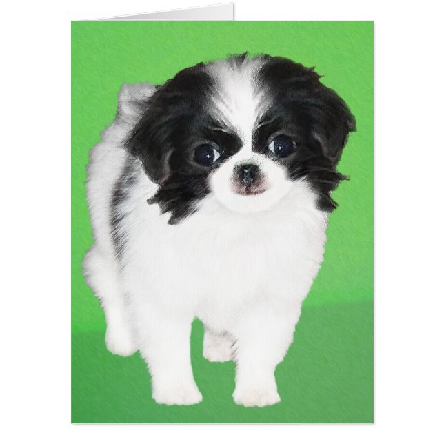 Japanese Chin Puppy Painting - Original Dog Art Card (Front)