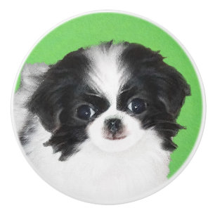 Japanese Chin Puppy Painting - Original Dog Art Ceramic Knob