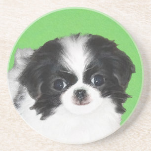 Japanese Chin Puppy Painting - Original Dog Art Coaster