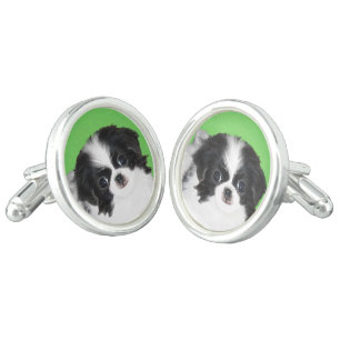 Japanese Chin Puppy Painting - Original Dog Art Cufflinks