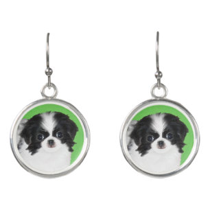 Japanese Chin Puppy Painting - Original Dog Art Earrings