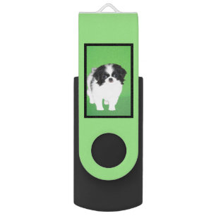 Japanese Chin Puppy Painting - Original Dog Art Flash Drive