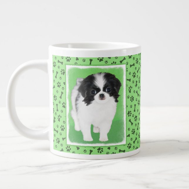 Japanese Chin Puppy Painting - Original Dog Art Giant Coffee Mug (Left)