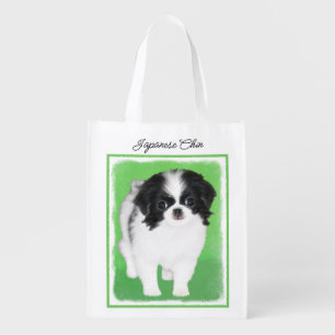Japanese Chin Puppy Painting - Original Dog Art Grocery Bag