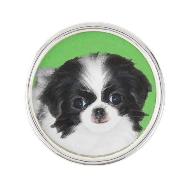Japanese Chin Puppy Painting - Original Dog Art Lapel Pin (Front)