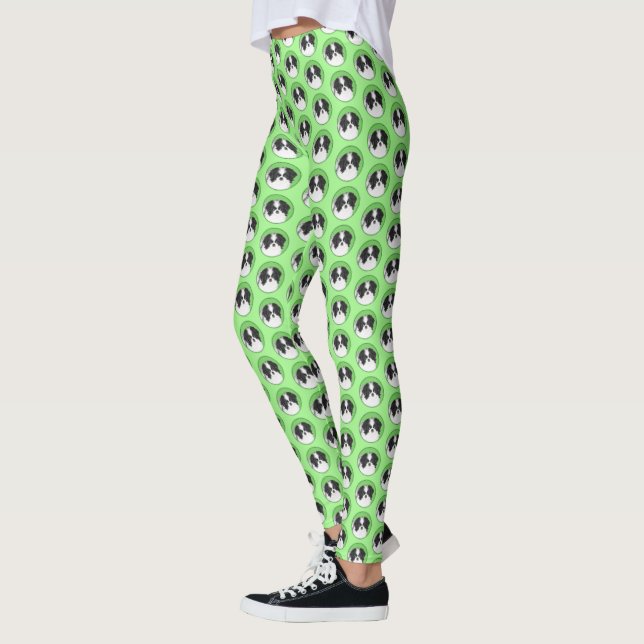 Japanese Chin Puppy Painting - Original Dog Art Leggings (Left)