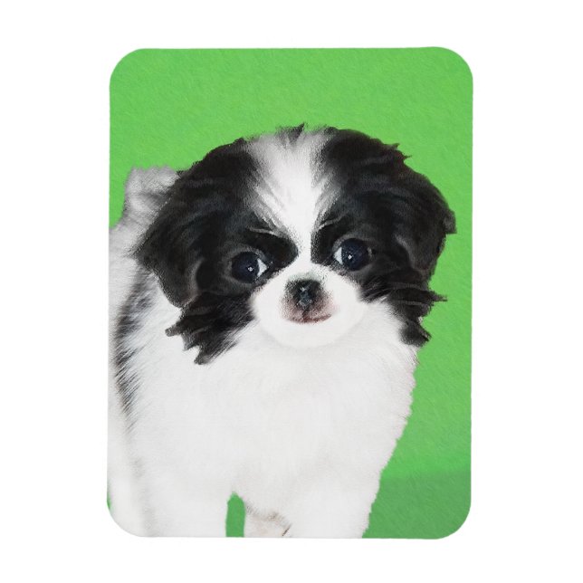 Japanese Chin Puppy Painting - Original Dog Art Magnet (Vertical)
