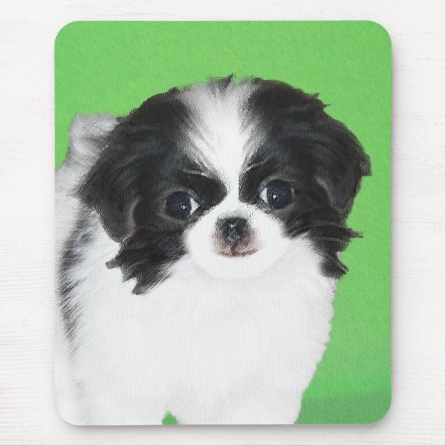 Japanese Chin Puppy Painting - Original Dog Art Mouse Pad (Front)