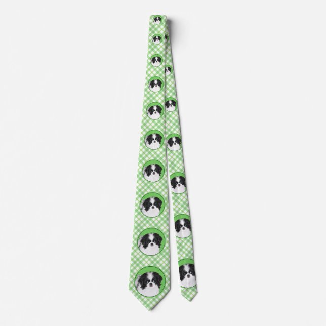 Japanese Chin Puppy Painting - Original Dog Art Neck Tie (Front)