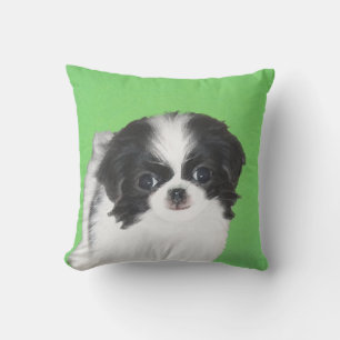 Japanese Chin Puppy Painting - Original Dog Art Outdoor Pillow