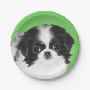 Japanese Chin Puppy Painting - Original Dog Art Paper Plates
