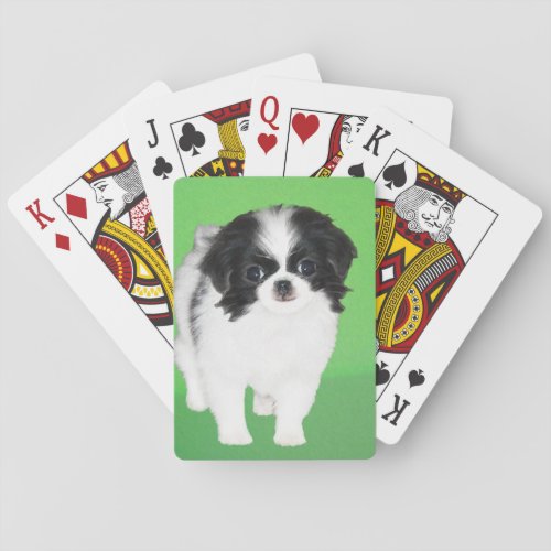 Japanese Chin Puppy Painting _ Original Dog Art Playing Cards