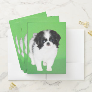 Japanese Chin Puppy Painting - Original Dog Art Pocket Folder