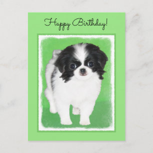Japanese Chin Puppy Painting - Original Dog Art Postcard