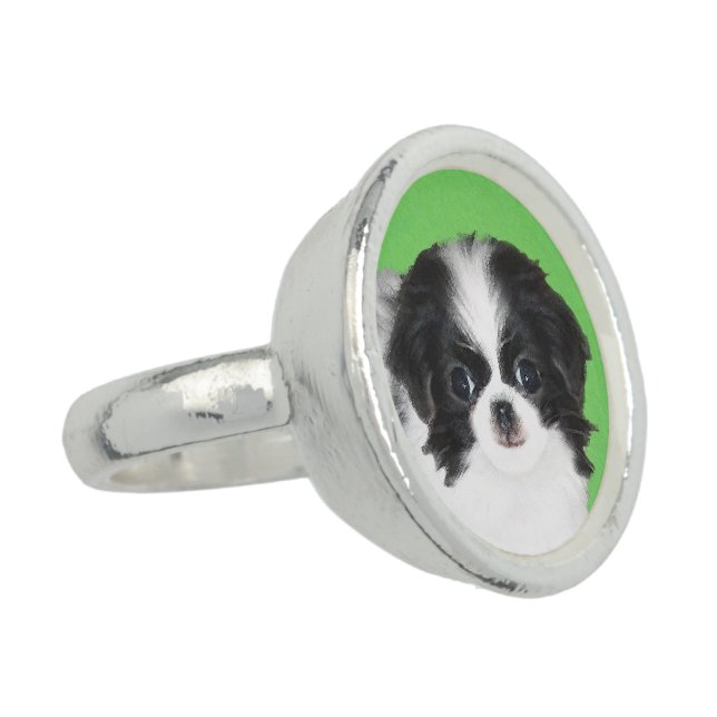 Japanese Chin Puppy Painting - Original Dog Art Ring (Side)