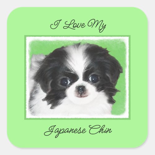 Japanese Chin Puppy Painting _ Original Dog Art Square Sticker