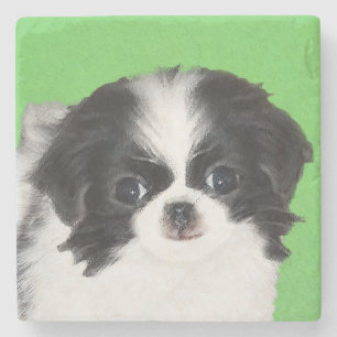 Japanese Chin Puppy Painting - Original Dog Art Stone Coaster