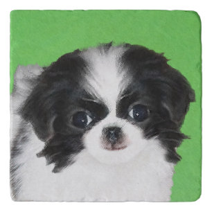 Japanese Chin Puppy Painting - Original Dog Art Trivet