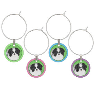 Japanese Chin Puppy Painting - Original Dog Art Wine Charm