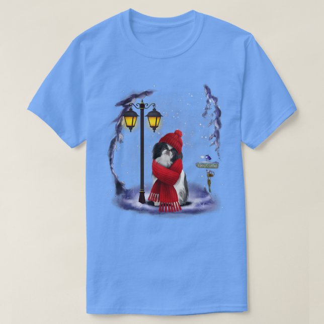 Japanese Chin Santa Snow Christmas Light Winter Pa T-Shirt (Design Front)