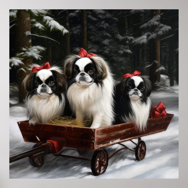 Japanese Chin Snowy Sleigh Christmas Decor (Front)