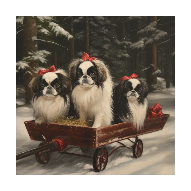 Japanese Chin Snowy Sleigh Christmas Decor (Front)