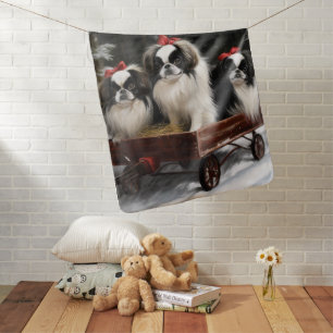 Japanese Chin Snowy Sleigh Christmas Decor Baby Blanket