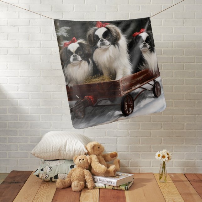 Japanese Chin Snowy Sleigh Christmas Decor Baby Blanket (In Situ)