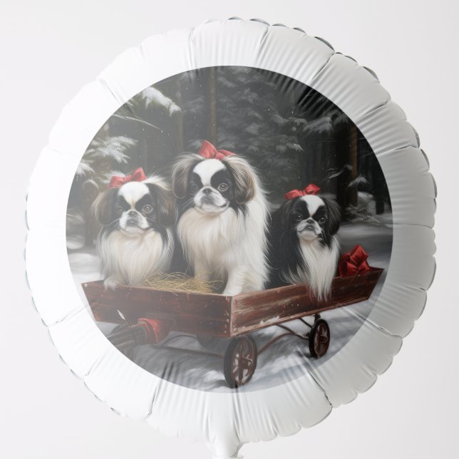 Japanese Chin Snowy Sleigh Christmas Decor Balloon (Front)
