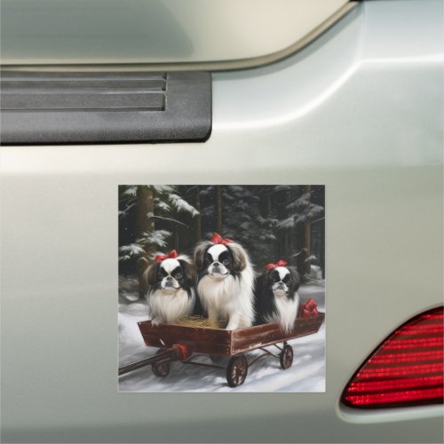 Japanese Chin Snowy Sleigh Christmas Decor Car Magnet