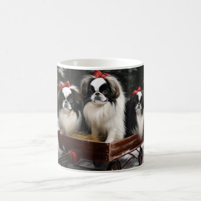 Japanese Chin Snowy Sleigh Christmas Decor Coffee Mug (Center)