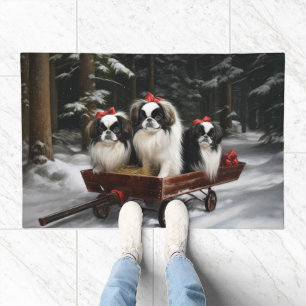 Japanese Chin Snowy Sleigh Christmas Decor Doormat