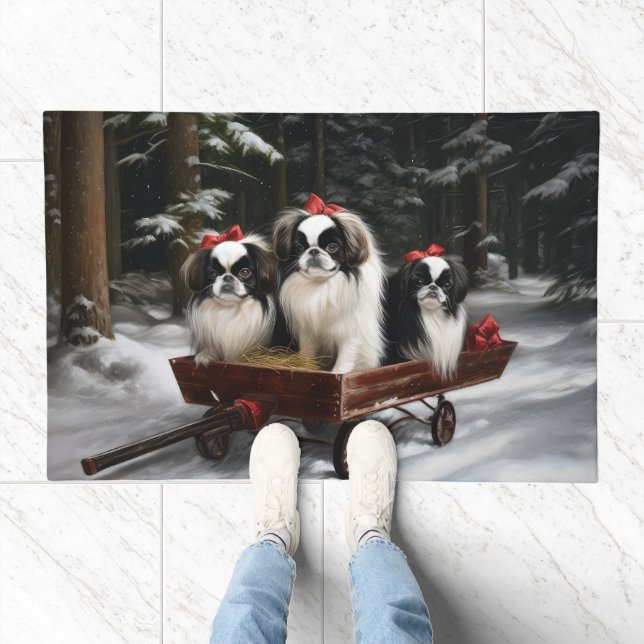 Japanese Chin Snowy Sleigh Christmas Decor Doormat (Indoor)